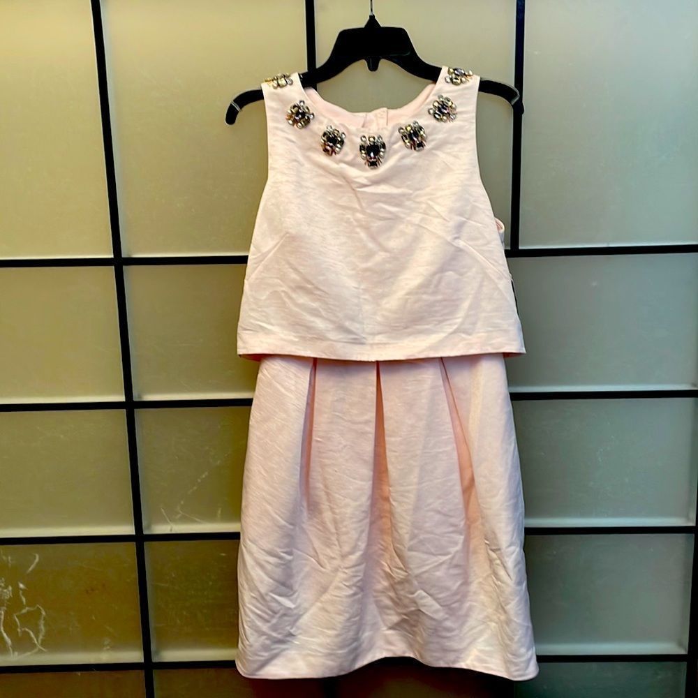 Eliza J  Elegant Crystal Embellished Scoop Neck Mini Dress Pink